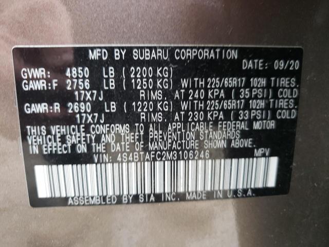 Zdjęcie 10 z aukcji – 2021 SUBARU OUTBACK PR z VIN 4S4BTAFC2M3106246