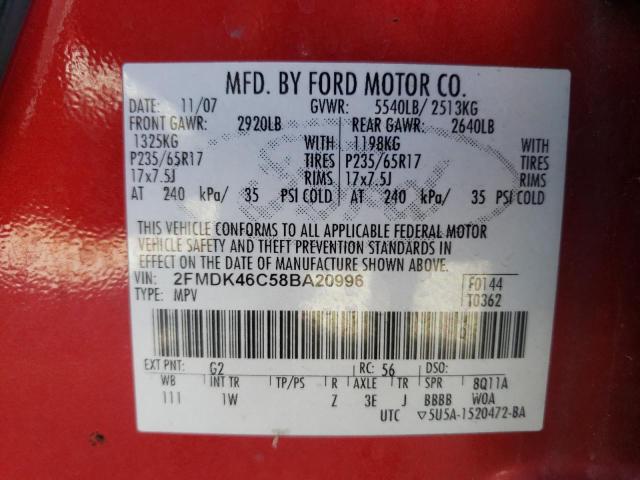 Photo 10 from auction – 2008 FORD EDGE SE with VIN 2FMDK46C58BA20996