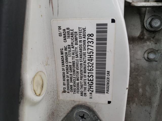 Photo 10 from auction – 2004 HONDA CIVIC DX with VIN 2HGES16324H577378