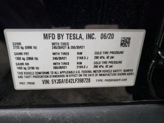 Photo 10 from auction – 2020 TESLA MODEL S with VIN 5YJSA1E42LF398728