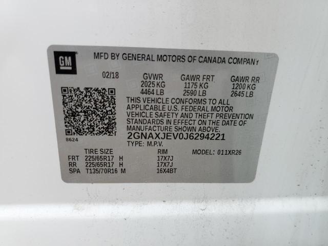 Photo 10 from auction – 2018 CHEVROLET EQUINOX LT with VIN 2GNAXJEV0J6294221