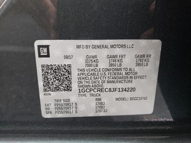 Photo 10 from auction – 2018 CHEVROLET SILVERADO with VIN 1GCPCREC8JF134220