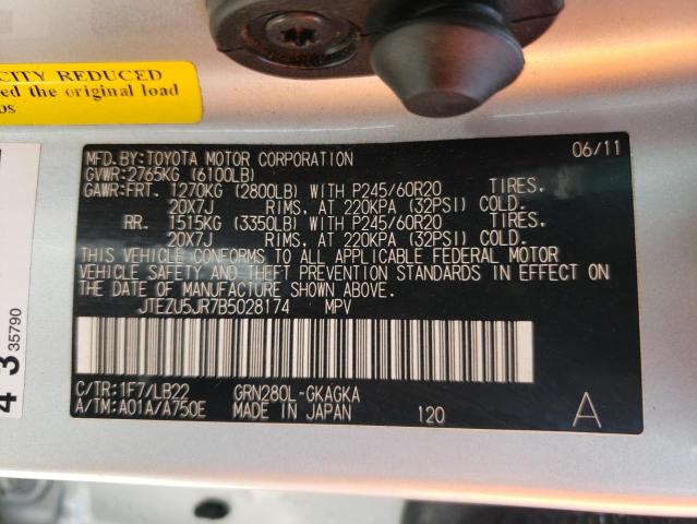 Photo 10 from auction – 2011 TOYOTA 4RUNNER SR with VIN JTEZU5JR7B5028174