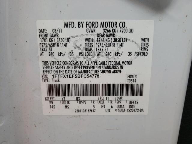 Photo 10 from auction – 2011 FORD F150 SUPER with VIN 1FTFX1EF5BFC54778