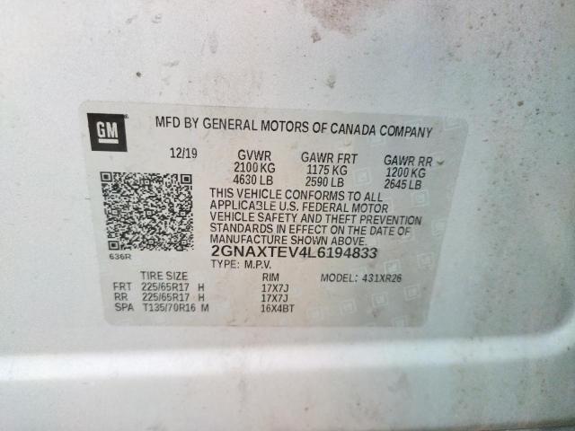 Photo 10 from auction – 2020 CHEVROLET EQUINOX LT with VIN 2GNAXTEV4L6194833
