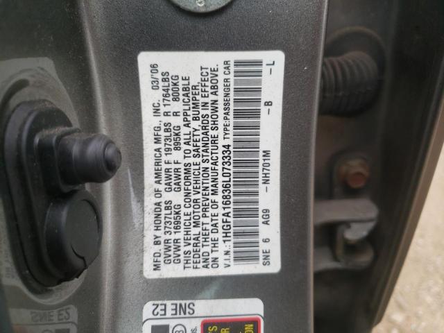 Photo 10 from auction – 2006 HONDA CIVIC EX with VIN 1HGFA16836L073334