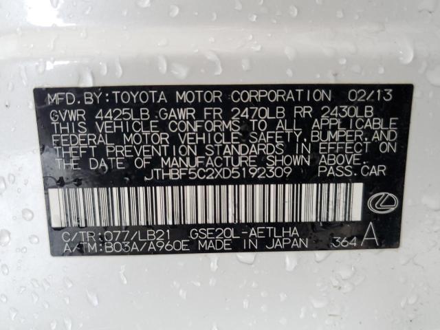 Photo 10 from auction – 2013 LEXUS IS 250 with VIN JTHBF5C2XD5192309