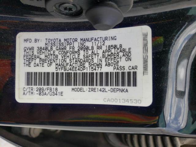 Photo 10 from auction – 2013 TOYOTA COROLLA BA with VIN 5YFBU4EE4DP115477