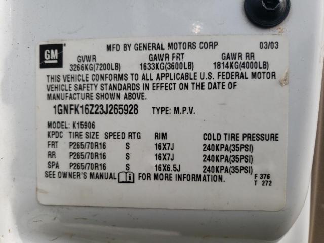 Photo 10 from auction – 2003 CHEVROLET SUBURBAN K with VIN 1GNFK16Z23J265928