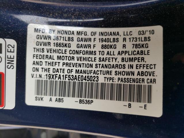 Photo 10 from auction – 2010 HONDA CIVIC LX with VIN 19XFA1F53AE045023