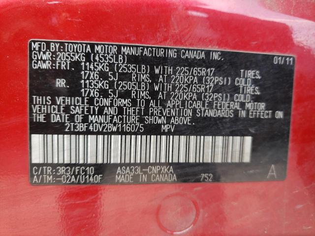 Photo 10 from auction – 2011 TOYOTA RAV4 with VIN 2T3BF4DV2BW116075