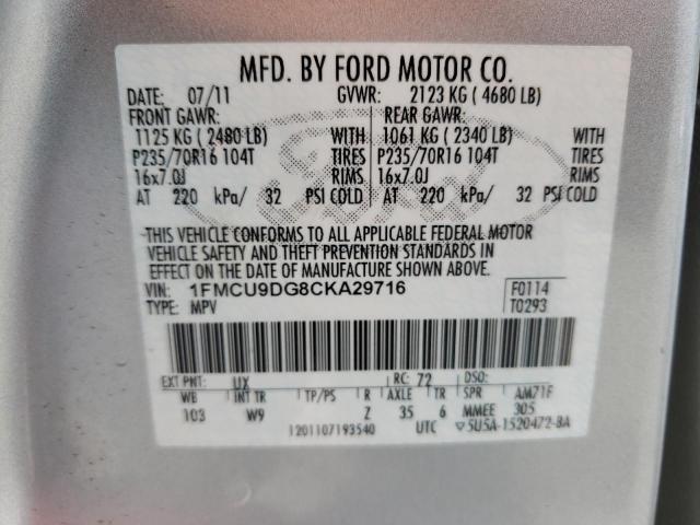 Photo 10 from auction – 2012 FORD ESCAPE XLT with VIN 1FMCU9DG8CKA29716