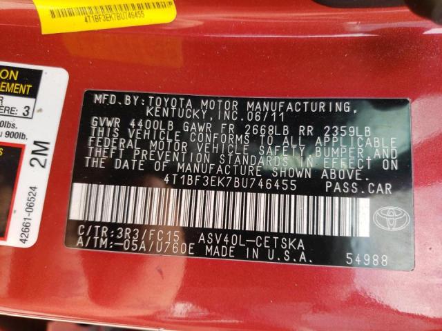 Photo 10 from auction – 2011 TOYOTA CAMRY BASE with VIN 4T1BF3EK7BU746455