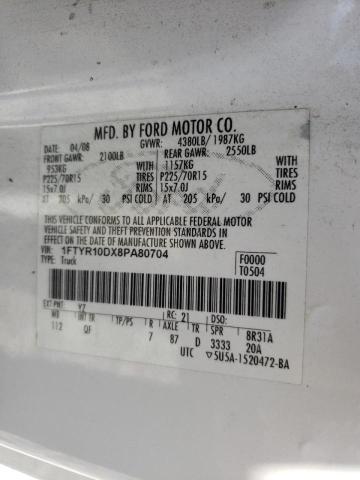 Photo 10 from auction – 2008 FORD RANGER with VIN 1FTYR10DX8PA80704
