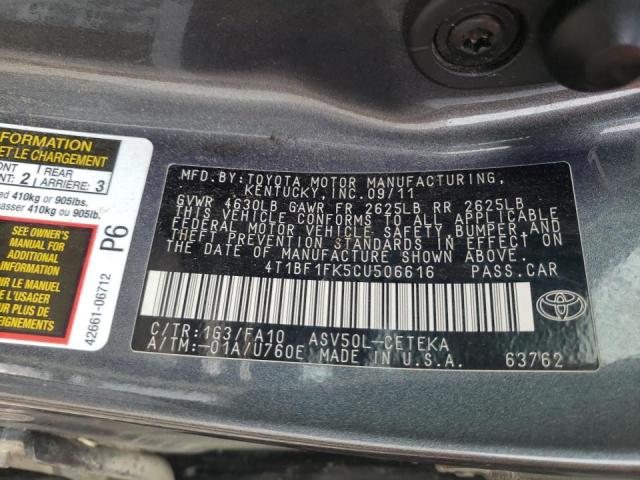 Photo 10 from auction – 2012 TOYOTA CAMRY BASE with VIN 4T1BF1FK5CU506616