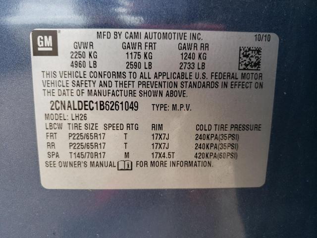 Photo 10 from auction – 2011 CHEVROLET EQUINOX LT with VIN 2CNALDEC1B6261049