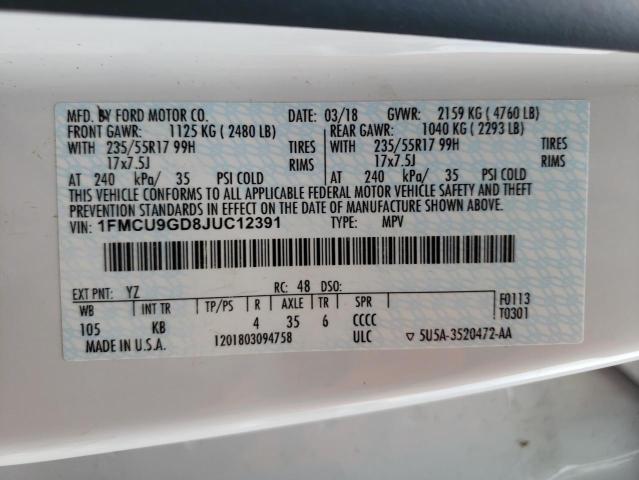 Photo 10 from auction – 2018 FORD ESCAPE SE with VIN 1FMCU9GD8JUC12391