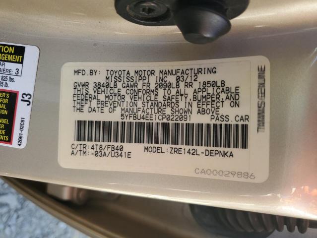 Photo 10 from auction – 2012 TOYOTA COROLLA BA with VIN 5YFBU4EE1CP022091