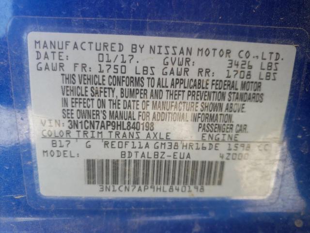 Photo 10 from auction – 2017 NISSAN VERSA S with VIN 3N1CN7AP9HL840198