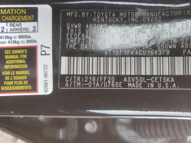 Photo 10 from auction – 2012 TOYOTA CAMRY BASE with VIN 4T1BF1FK4CU164379