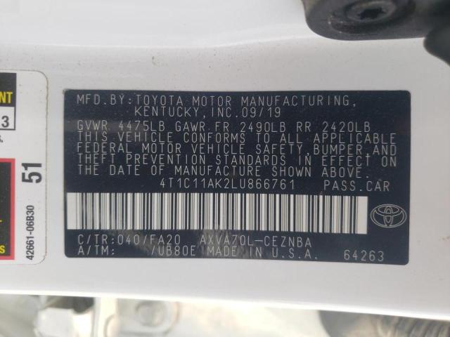 Photo 10 from auction – 2020 TOYOTA CAMRY LE with VIN 4T1C11AK2LU866761