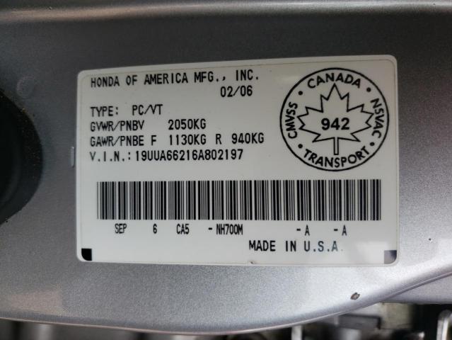 Photo 10 from auction – 2006 ACURA 3.2TL with VIN 19UUA66216A802197