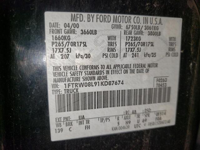Photo 10 from auction – 2001 FORD F150 SUPER with VIN 1FTRW08L91KD87674