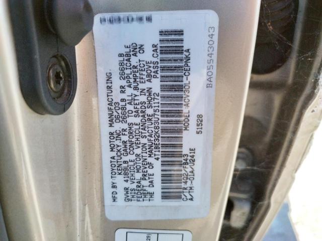 Photo 10 from auction – 2003 TOYOTA CAMRY LE with VIN 4T1BE32K83U751172