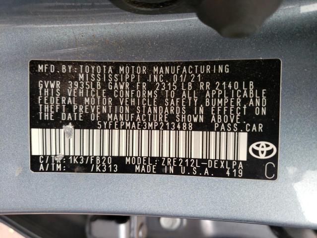 Photo 10 from auction – 2021 TOYOTA COROLLA LE with VIN 5YFEPMAE3MP213488
