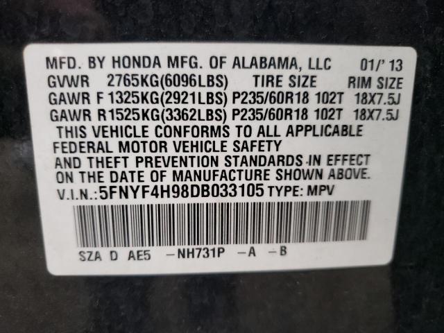 Photo 10 from auction – 2013 HONDA PILOT TOUR with VIN 5FNYF4H98DB033105