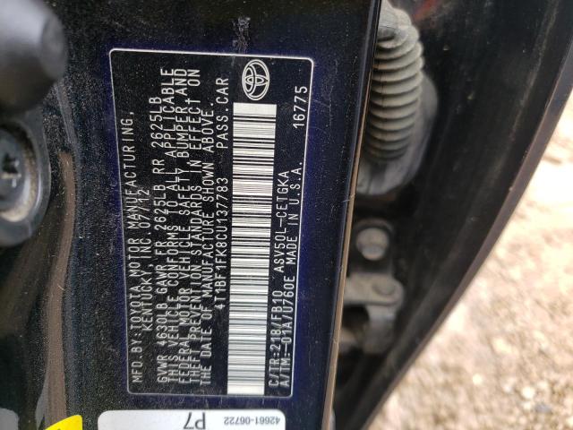Photo 10 from auction – 2012 TOYOTA CAMRY BASE with VIN 4T1BF1FK8CU137783