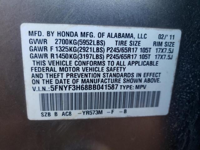 Photo 10 from auction – 2011 HONDA PILOT EXL with VIN 5FNYF3H68BB041587
