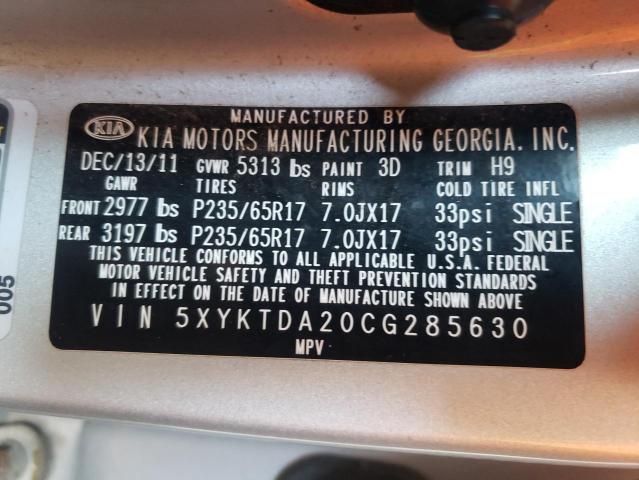Photo 10 from auction – 2012 KIA SORENTO BA with VIN 5XYKTDA20CG285630