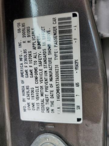 Photo 10 from auction – 2007 HONDA ACCORD EX with VIN 1HGCM66577A006231