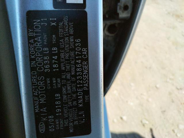 Photo 10 from auction – 2008 KIA RIO BASE with VIN KNADE123386417036