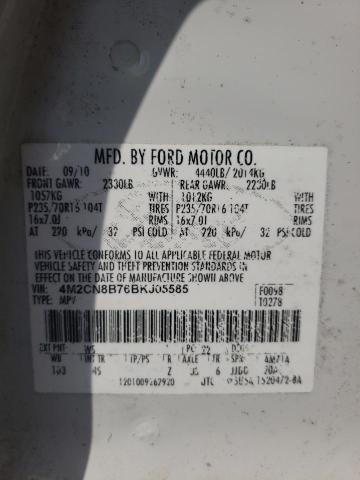Photo 10 from auction – 2011 MERCURY MARINER with VIN 4M2CN8B76BKJ05585