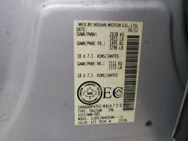 Photo 10 from auction – 2012 NISSAN FRONTIER S with VIN 1N6AD0FV7CC464723