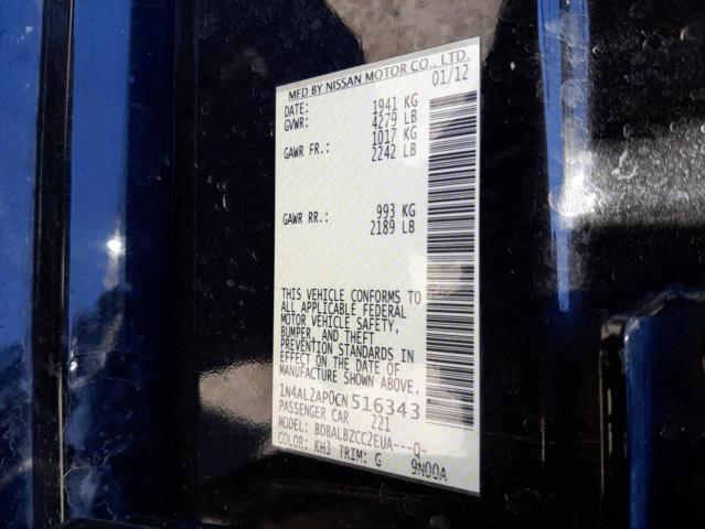 Photo 10 from auction – 2012 NISSAN ALTIMA BAS with VIN 1N4AL2AP0CN516343