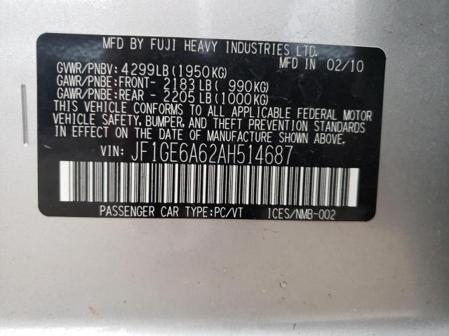 Photo 10 from auction – 2010 SUBARU IMPREZA 2. with VIN JF1GE6A62AH514687
