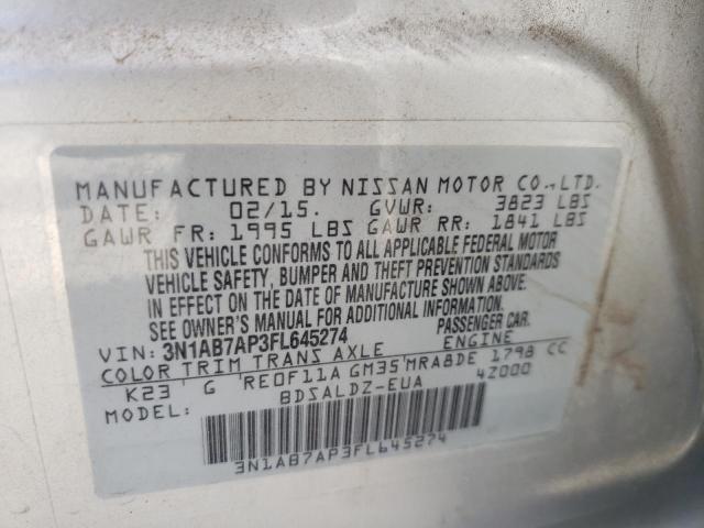 Photo 10 from auction – 2015 NISSAN SENTRA S with VIN 3N1AB7AP3FL645274