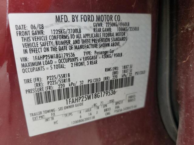 Photo 10 from auction – 2008 FORD TAURUS LIM with VIN 1FAHP25W18G179536