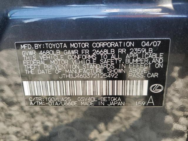 Photo 10 from auction – 2007 LEXUS ES 350 with VIN JTHBJ46G372125492
