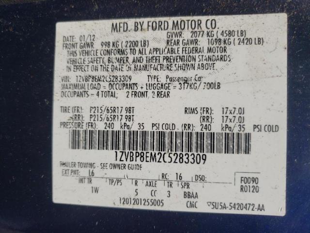 Photo 10 from auction – 2012 FORD MUSTANG with VIN 1ZVBP8EM2C5283309