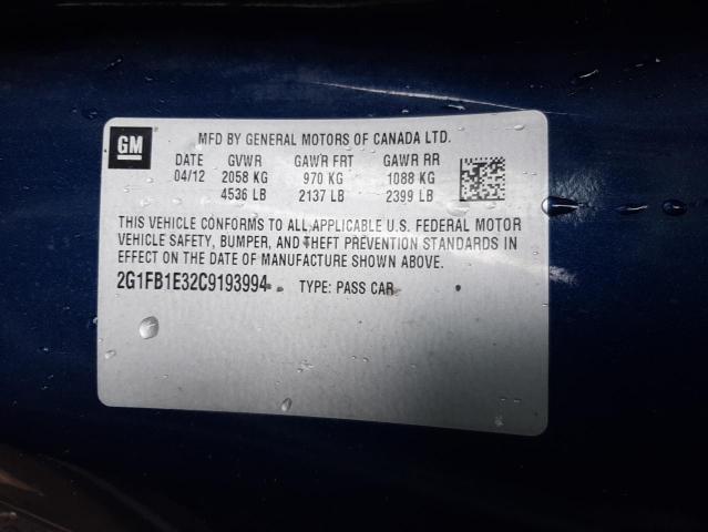 Photo 10 from auction – 2012 CHEVROLET CAMARO LT with VIN 2G1FB1E32C9193994