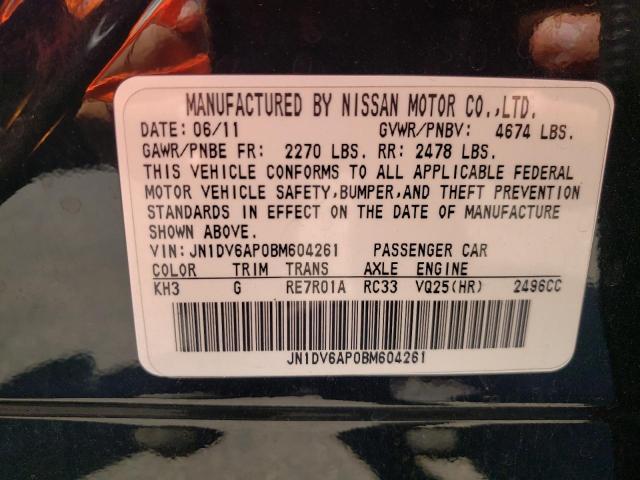 Photo 10 from auction – 2011 INFINITI G25 BASE with VIN JN1DV6AP0BM604261