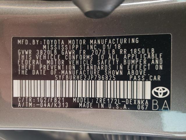 Photo 10 from auction – 2018 TOYOTA COROLLA L with VIN 5YFBURHE2JP796825