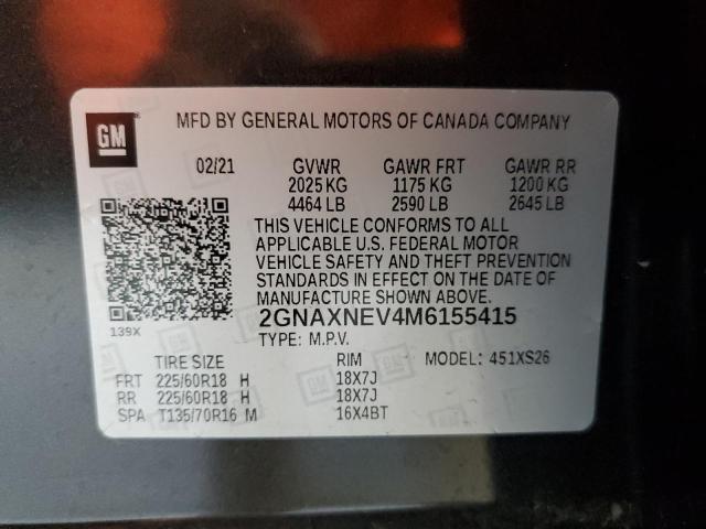 Photo 10 from auction – 2021 CHEVROLET EQUINOX PR with VIN 2GNAXNEV4M6155415