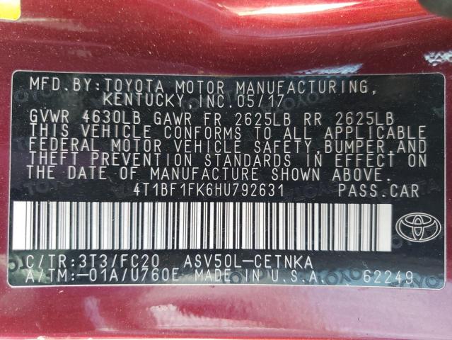 Photo 10 from auction – 2017 TOYOTA CAMRY LE with VIN 4T1BF1FK6HU792631
