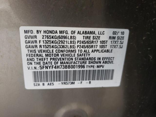 Photo 10 from auction – 2011 HONDA PILOT EXLN with VIN 5FNYF4H73BB001996