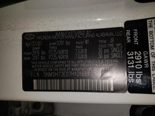 Photo 10 from auction – 2007 HYUNDAI SANTA FE S with VIN 5NMSH73E07H101681
